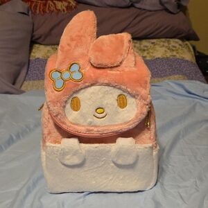 Cute Hello Kitty Melody Pink and White Plush Backpack
